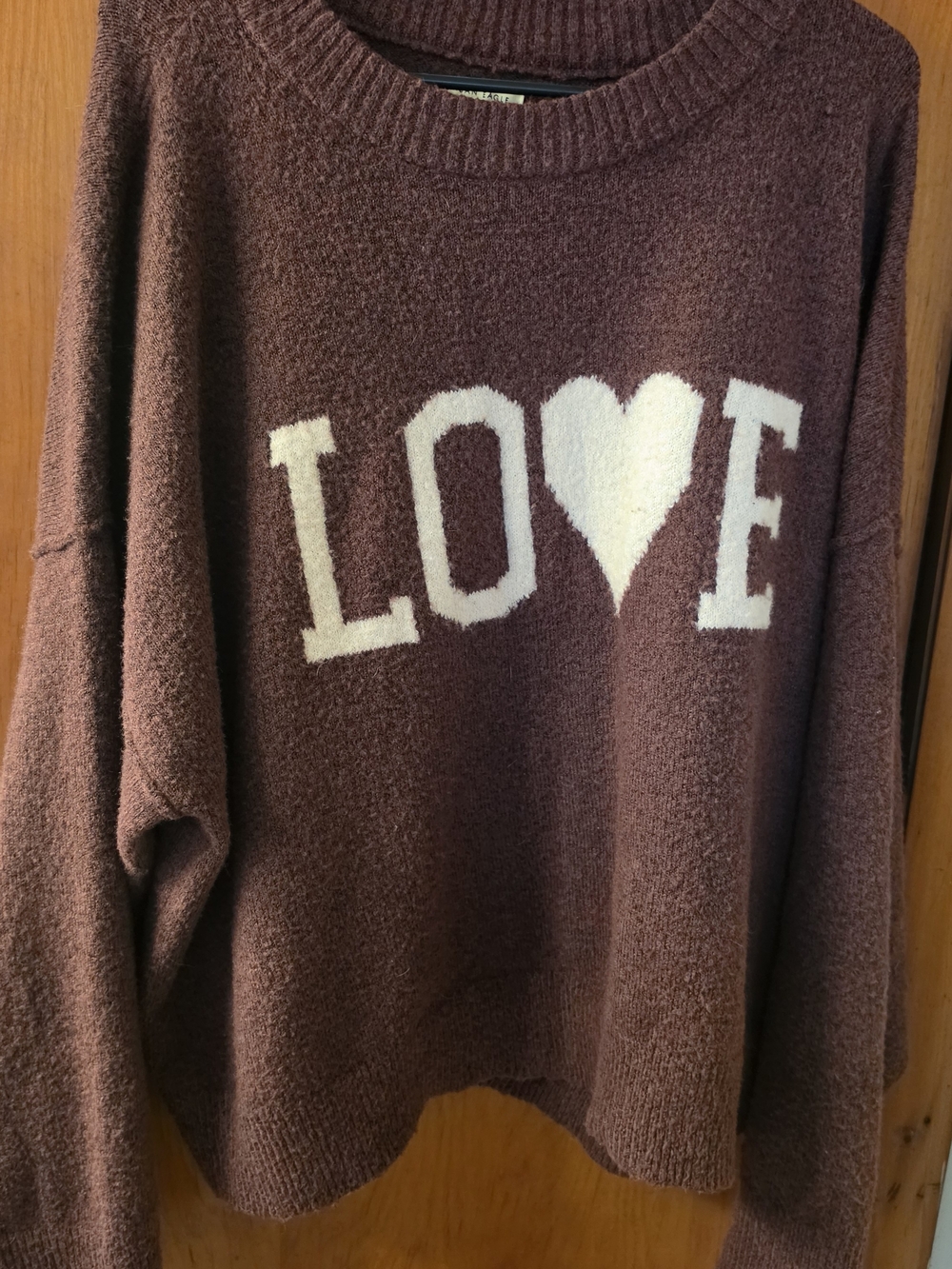 American Eagle Outfitters Purple Crewneck Sweater with White LOVE Heart